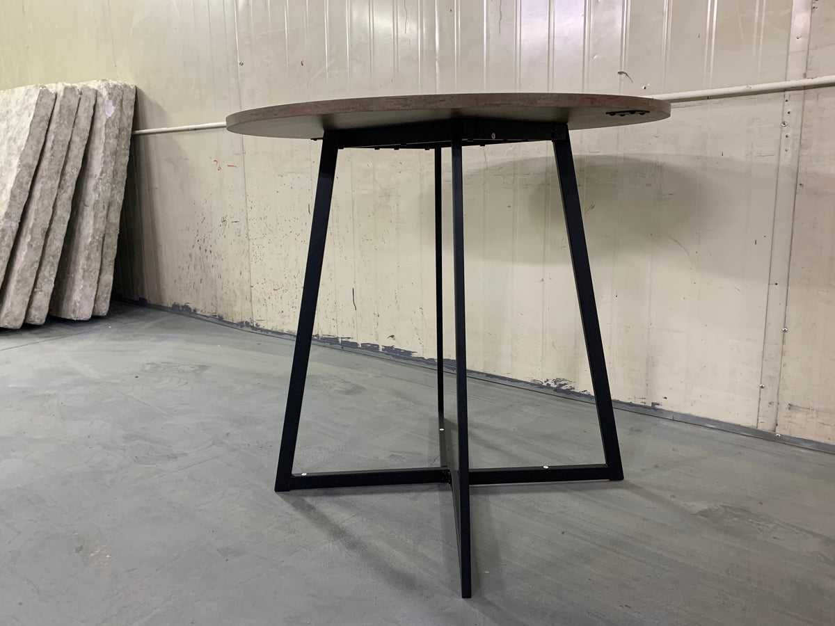 31.5 Inch Round Dining Table with Black Metal Legs - Brown