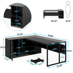 L-Shaped Executive Desk with Cabinet Storage - Dark Gray or Black