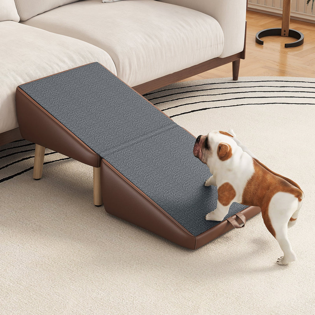 Foldable Wooden Dog Stairs and Ramp with Non-Slip Surface - Brown