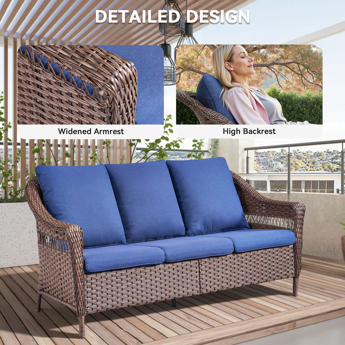 67.3" Outdoor Wicker Patio Sofa with Durable PE Wicker - Brown