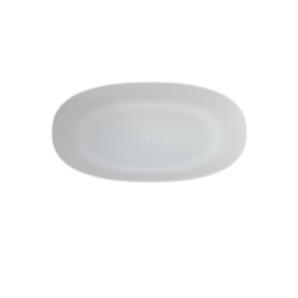 59" Solid Surface Soaking Bathtub with Freestanding Design - Matte White