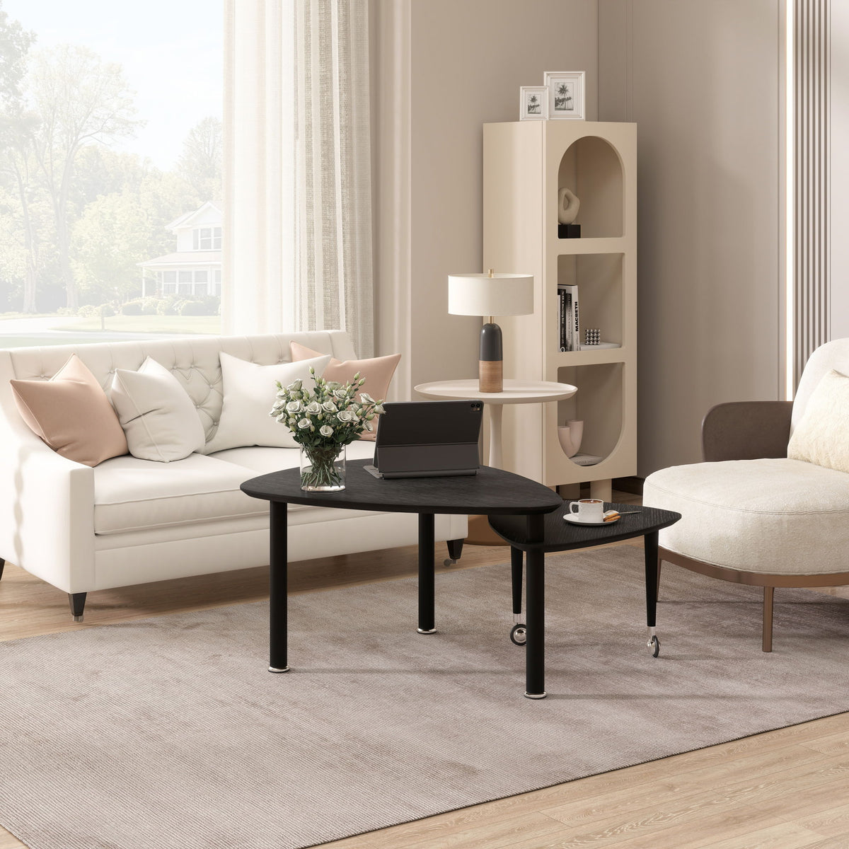 360 Degree Rotatable Coffee Table with Solid Wood Legs - Available in Multiple Colors
