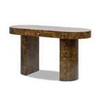 Oval Computer Desk with Single Drawer - Burl Wood Veneer, Light or Dark Brown