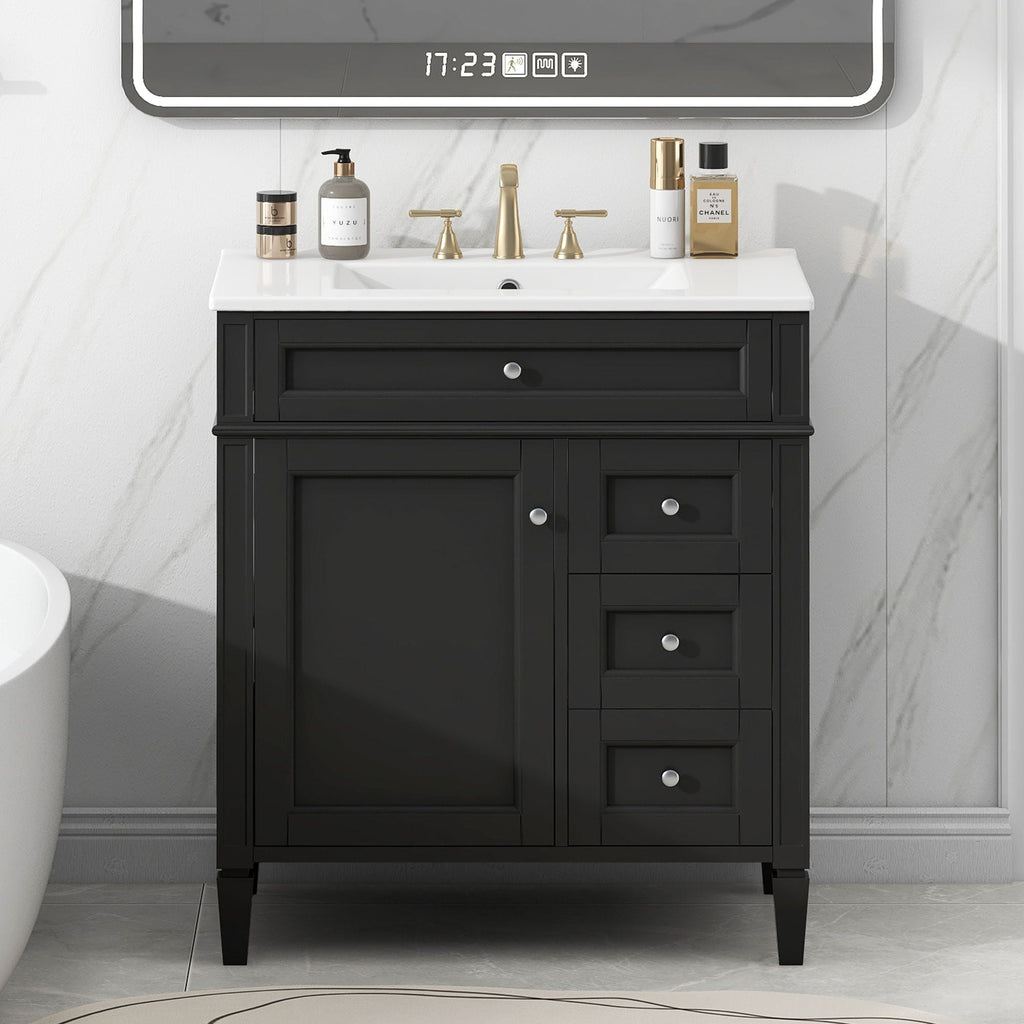 Bathroom Vanity with Ceramic Top Sink and Storage Drawers - Multiple Colors