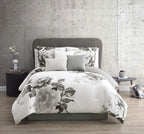 Black and White Floral Comforter Set with Reversible Backing - 7 Piece