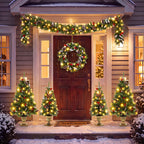 6-Piece Christmas Tree Set with Pre-Lit Wreath and Garland – Warm
