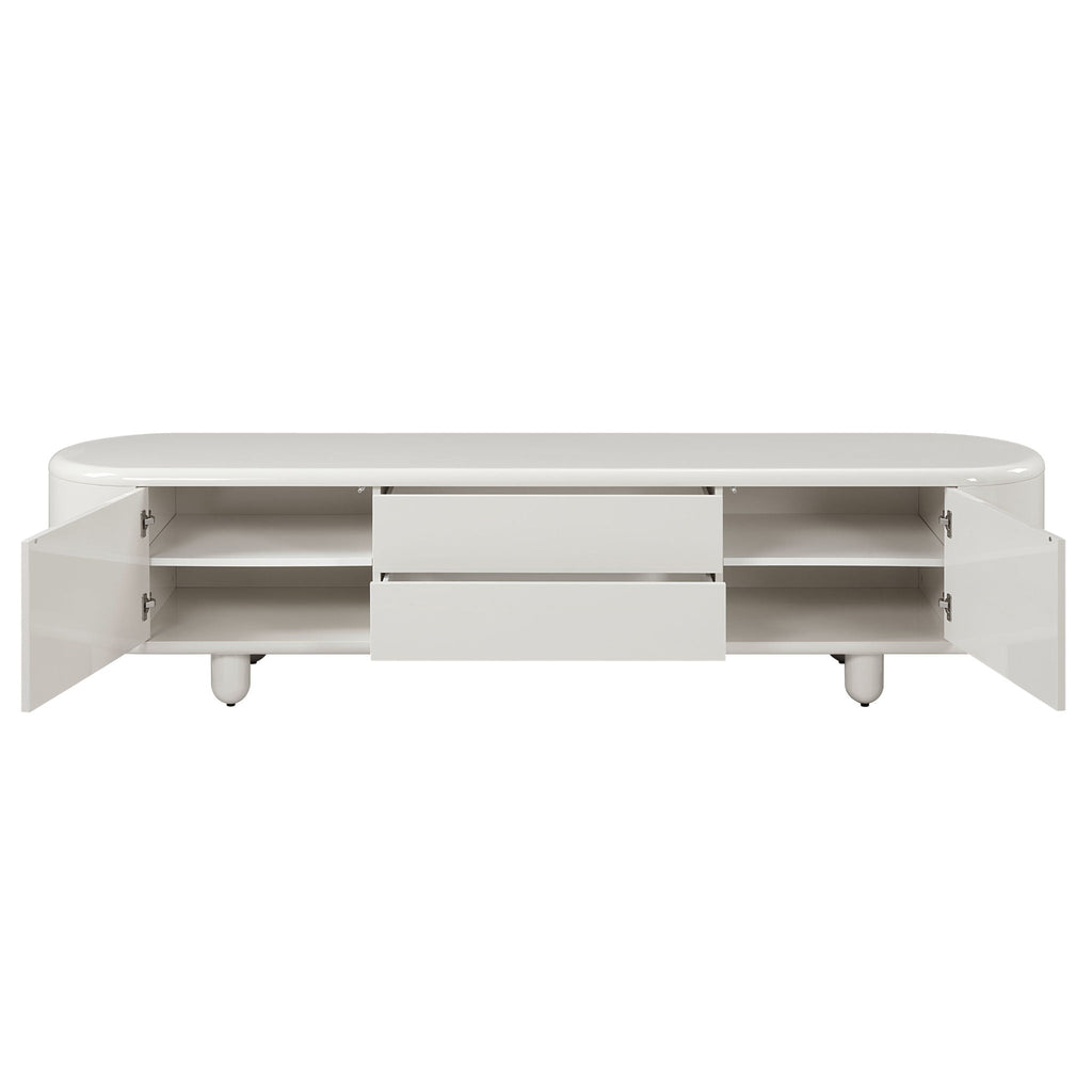 Gloss White TV Stand with Self-Closing Drawers - 94" Wide