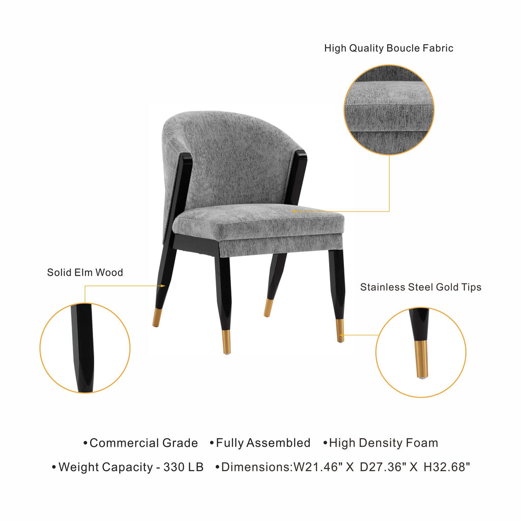 Ola Dining Chair with Solid Elm Wood Frame and High-Density Foam - Beige, Gray, or Dark Gray