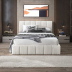 White Upholstered Platform Bed with Hydraulic Storage