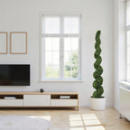 7FT Spiral Topiary Trees with Realistic Faux Boxwood - Green
