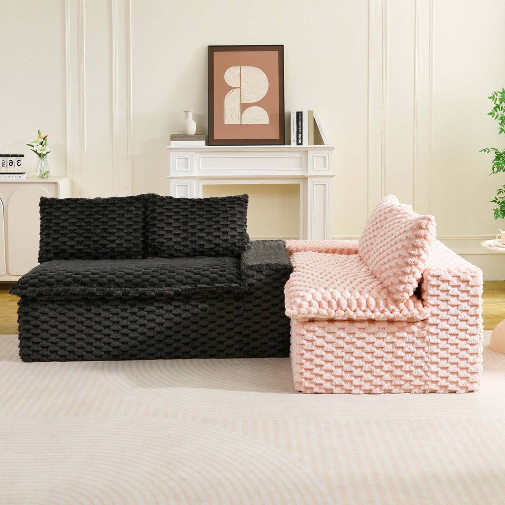 Multifunctional 4-Seater Stationary Sofa with Adjustable Layout - Pink & Black