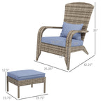Wicker Adirondack Chair with Ottoman with Removable Cushions - Brown