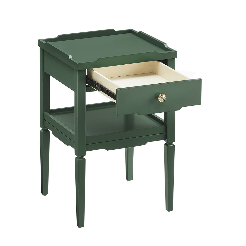 1 Drawer Nightstand with Solid Wood Frame - Blue, Dark Green, or White