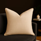 Ivory Throw Pillow with Decorative Stitching - Linen-Like Texture
