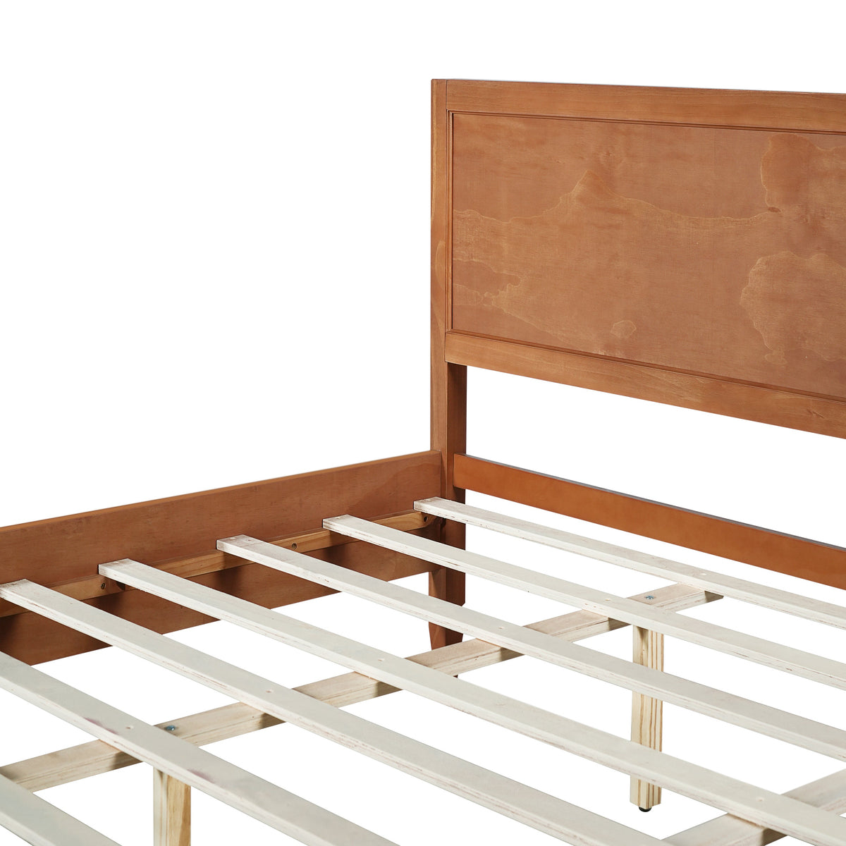 Queen Size Wood Platform Bed Frame with Classic Panel Headboard - Brown or Natural