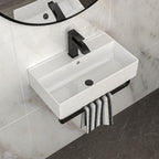 Wall Mounted Rectangular Bathroom Sink with Towel Bar - Black or Gold