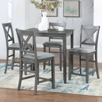 Wooden 5 Piece Dining Table Set with Square Counter Height Table - Gray or Dark Brown