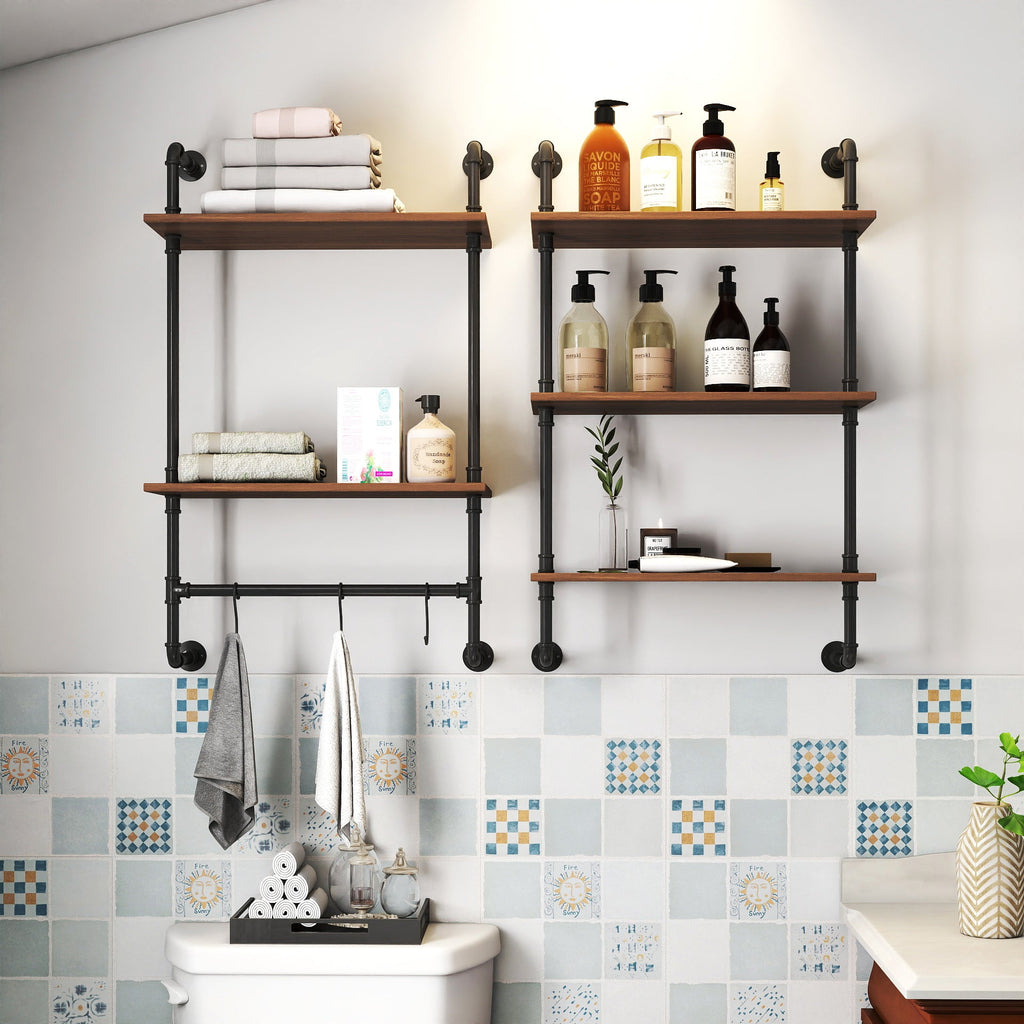 Industrial Pipe Shelf 3-Tier and 2-Tier Wall Mounted Shelves
