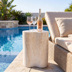 Organic Travertine-Look MGO Side Table with Weather Resistance - Neutral