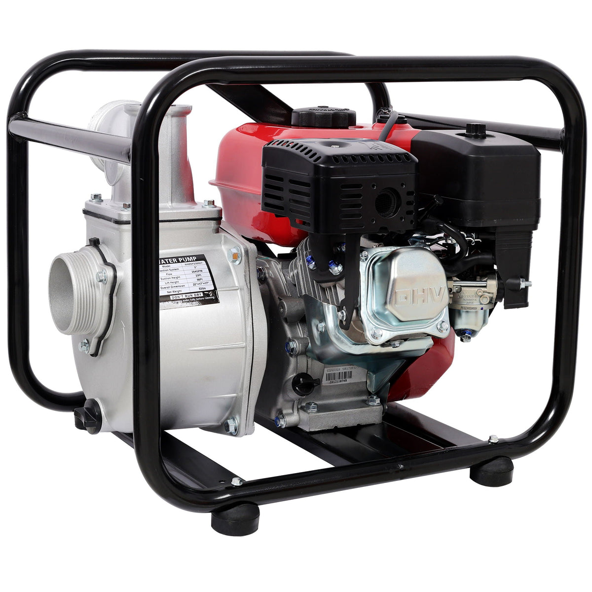 Gasoline Powered Water Pump with 3" Inlet & Outlet, 264GPM Flow - Black / Red