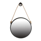Black Circle Wall Mirror with Rope Strap - Contemporary Metal Frame