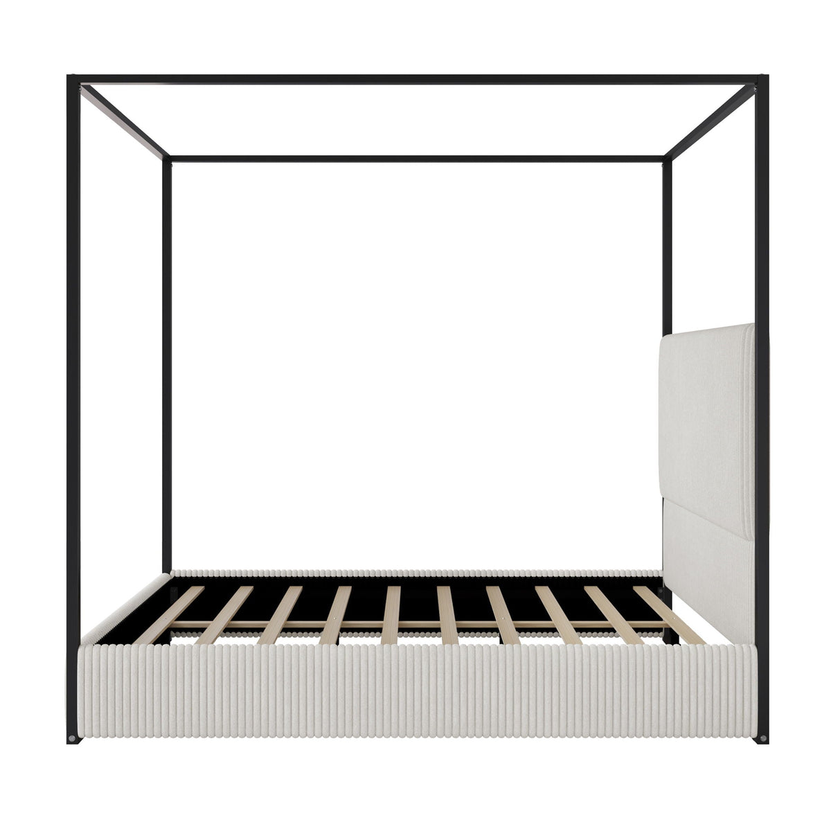 Canopy Bed With Tall Upholstered Headboard and Four Poster - White