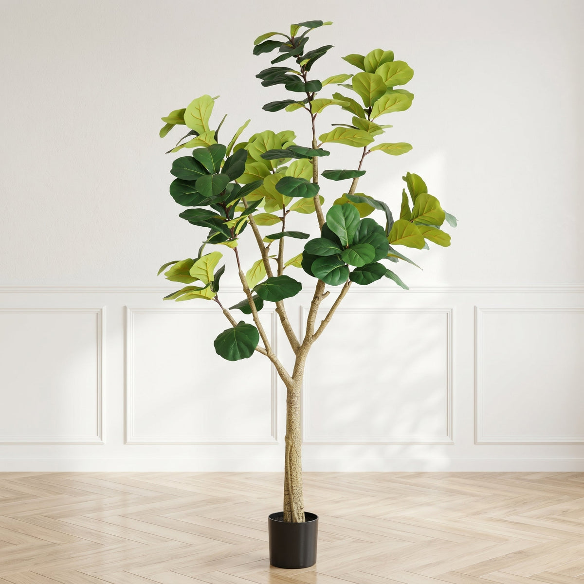 7FT Artificial Fiddle Leaf Fig Tree with Modern Black Pot - Green Leaves