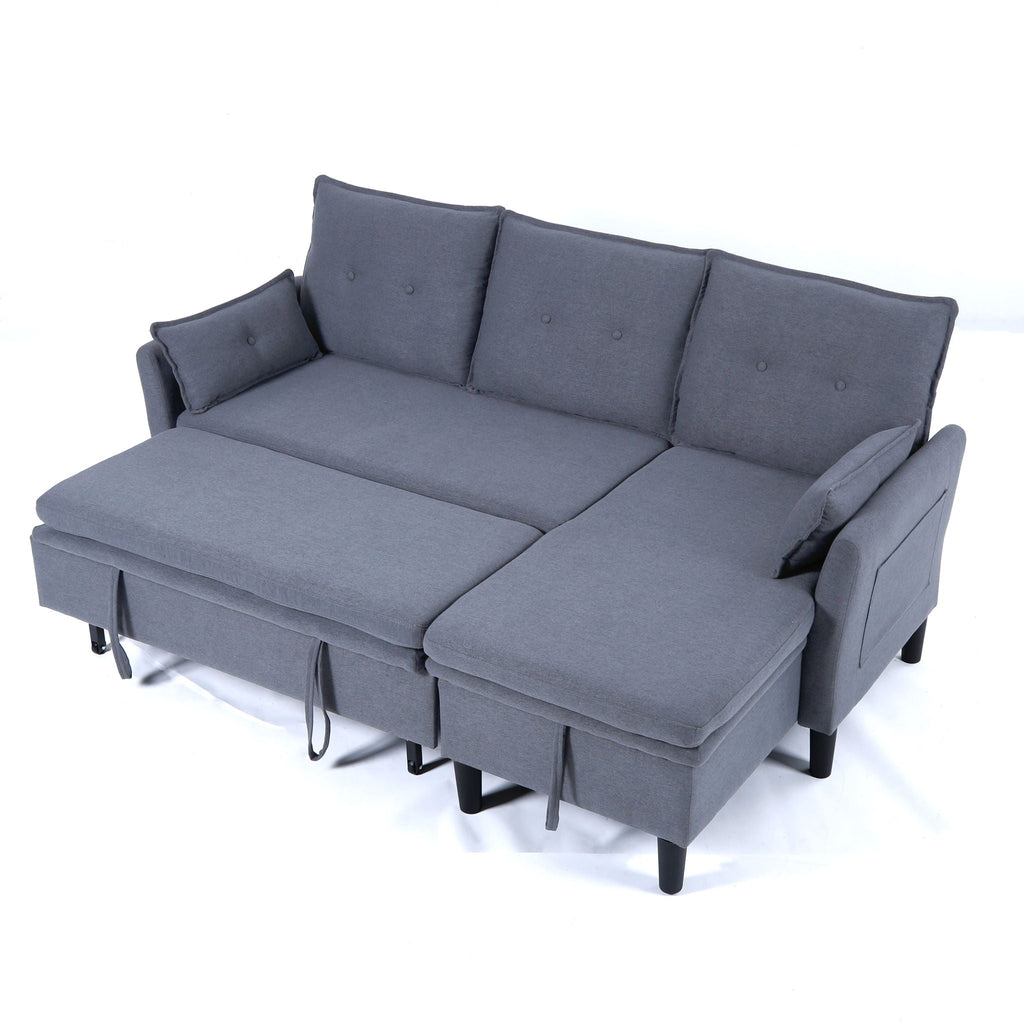 Reversible Chaise Sleeper Sectional Sofa with Storage - Cotton-Linen Upholstery