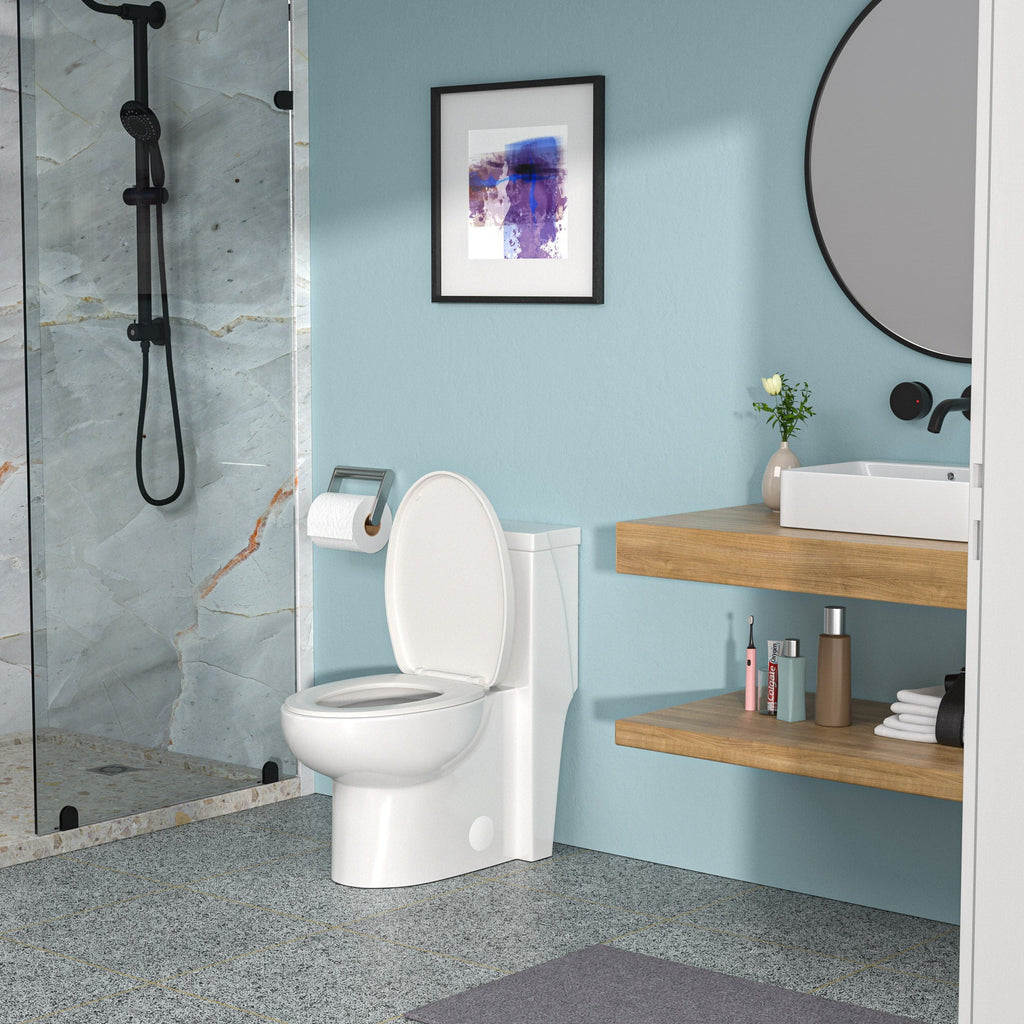 Modern Ceramic 1 Piece Toilet with Soft Closing Seat - White