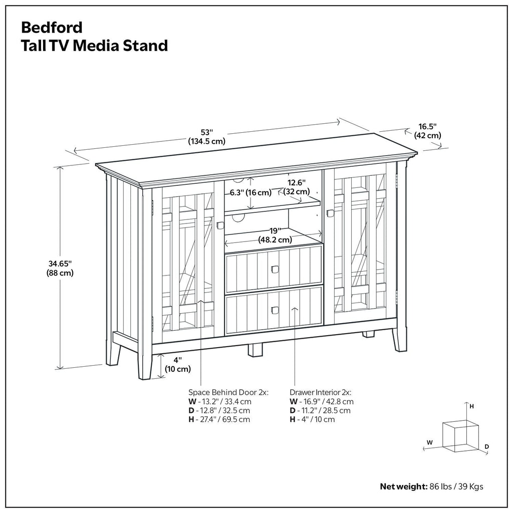 Handcrafted Tall TV Media Stand with Adjustable Storage - Dark Brown, Black, or White