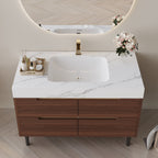 Farmhouse Sintered Stone Bathroom Vanity with Undermount Sink - Walnut, White
