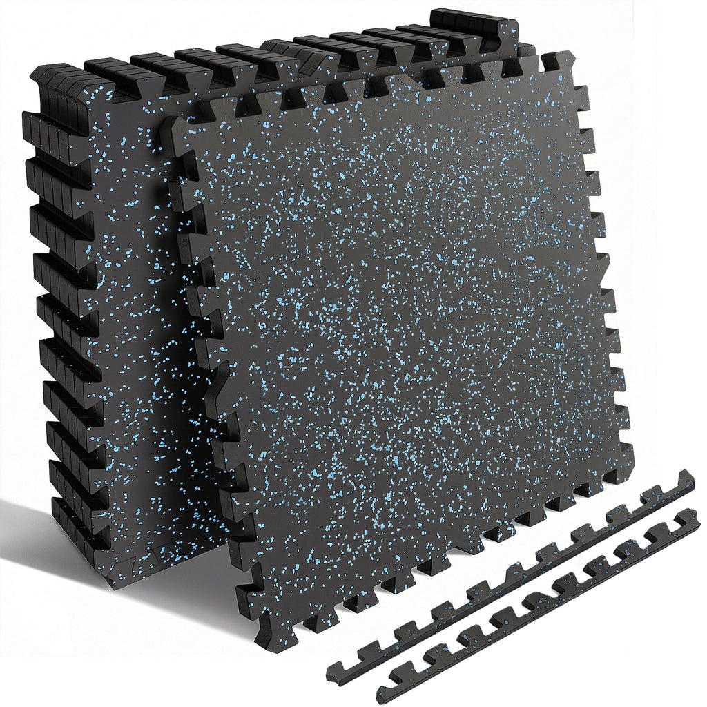 0.6 Inch Thick Gym Floor Mats with Interlocking Design - Black+Blue