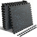 0.6 Inch Thick Gym Floor Mats with Interlocking Design - Black+Blue