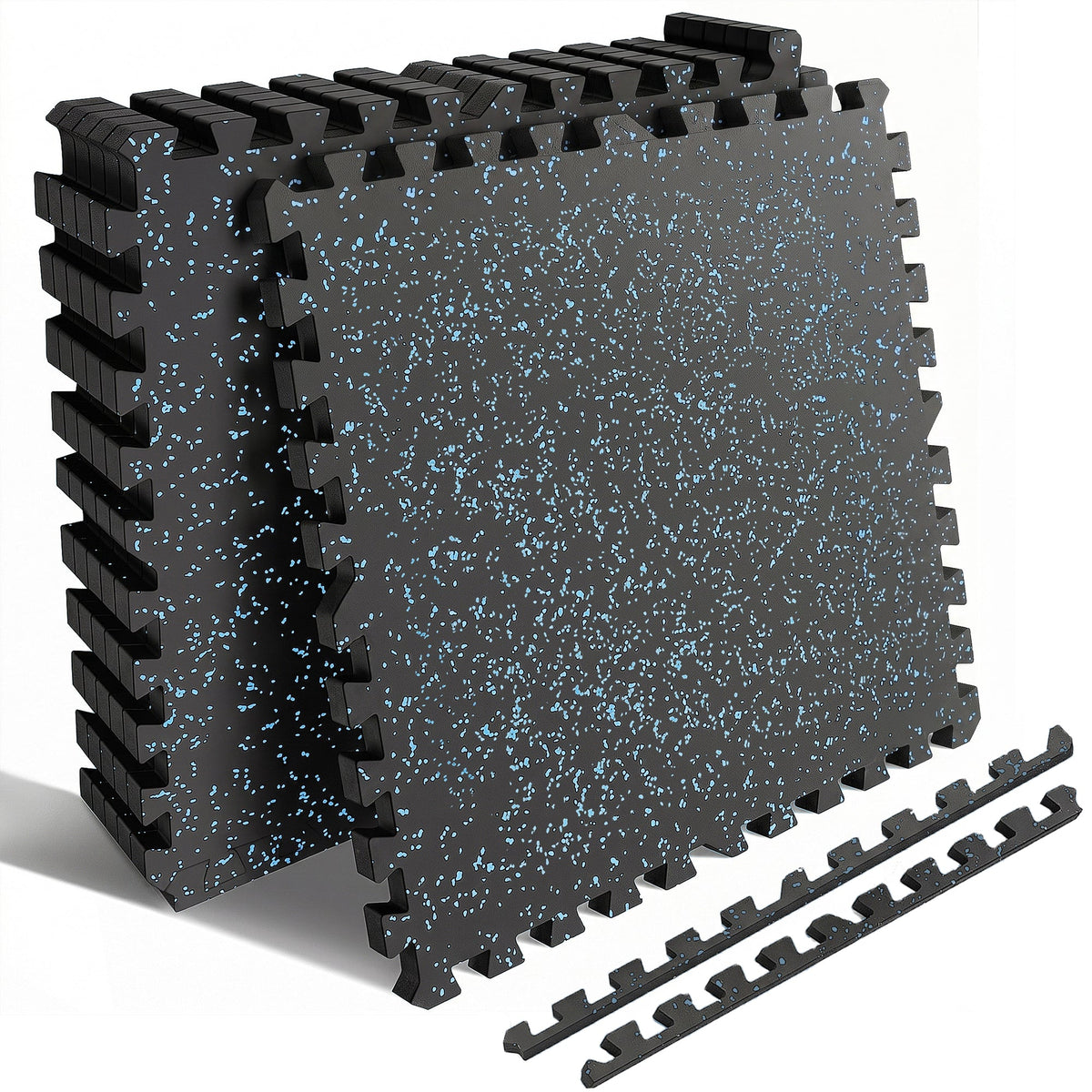 0.6 Inch Thick Gym Floor Mats with Interlocking Design - Black+Blue