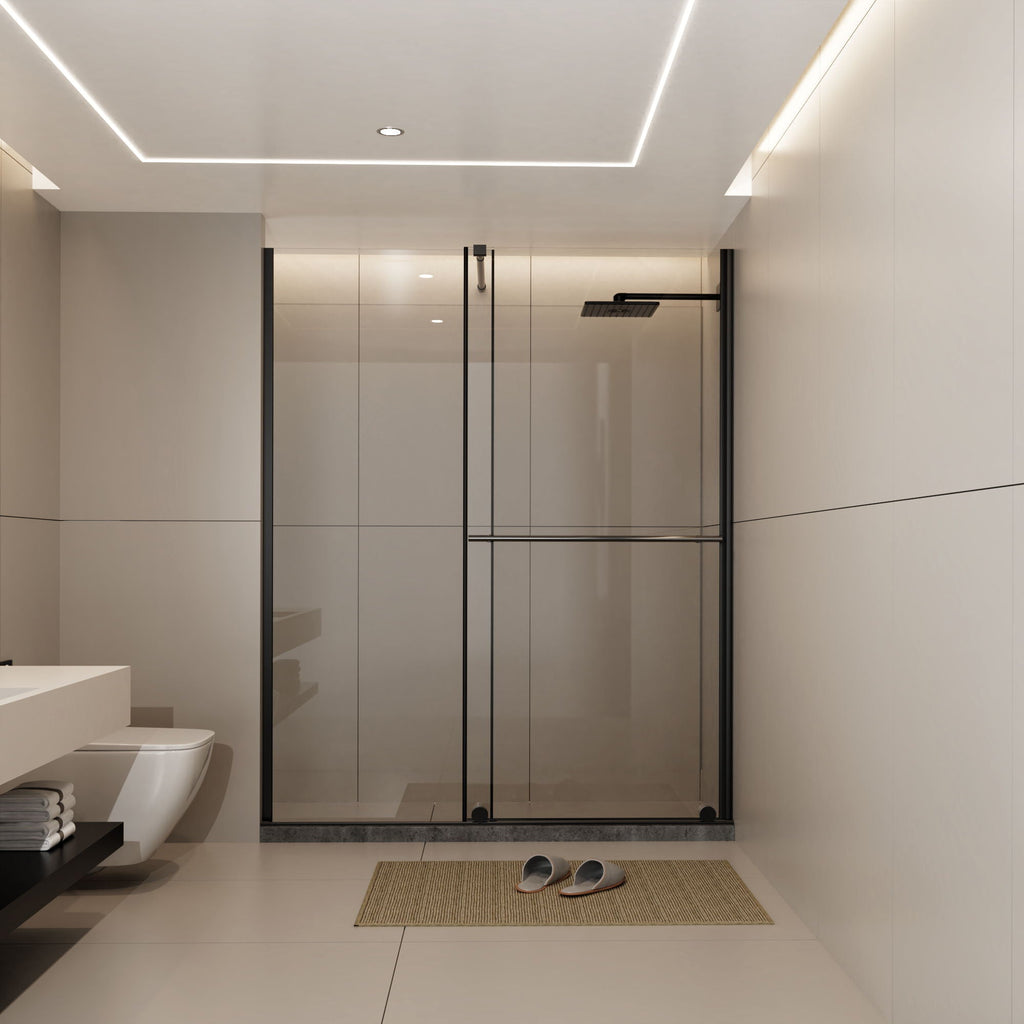 Glass Shower Door with Stainless Steel Handle - Black