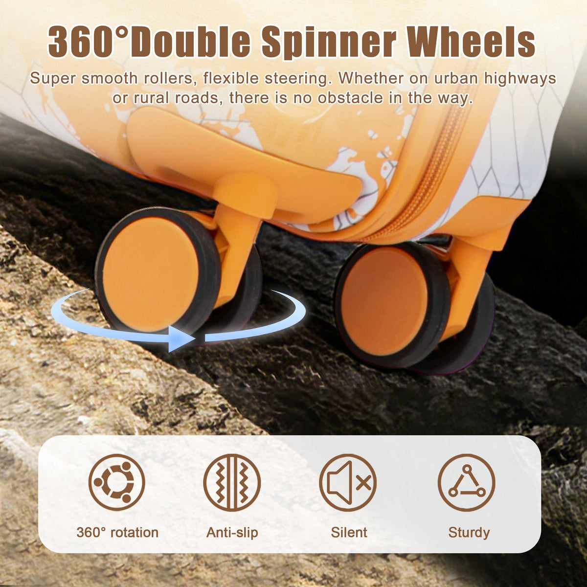 3-Piece Hard Case Luggage Set with Spinner Wheels - Orange
