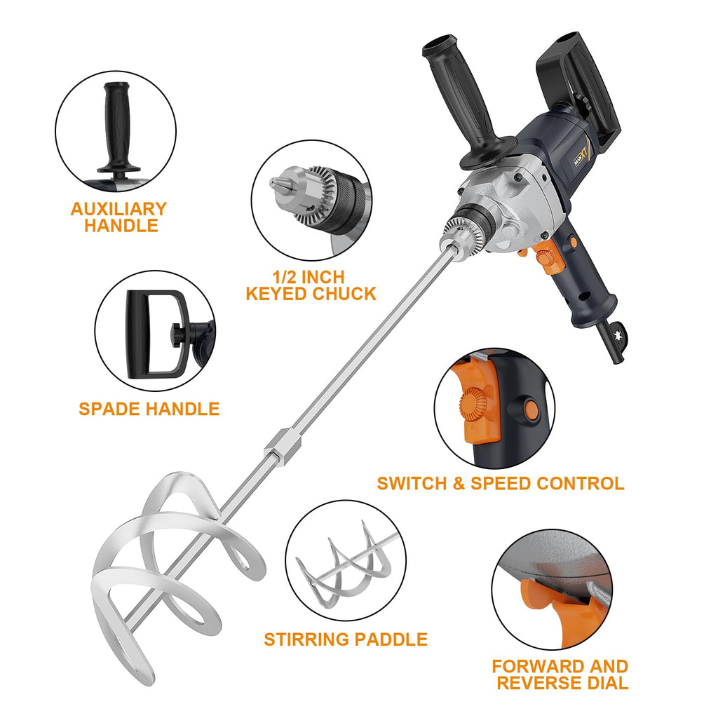 Drill Mixer Set with Spade Handle – 1/2 Inch Electric - Metal