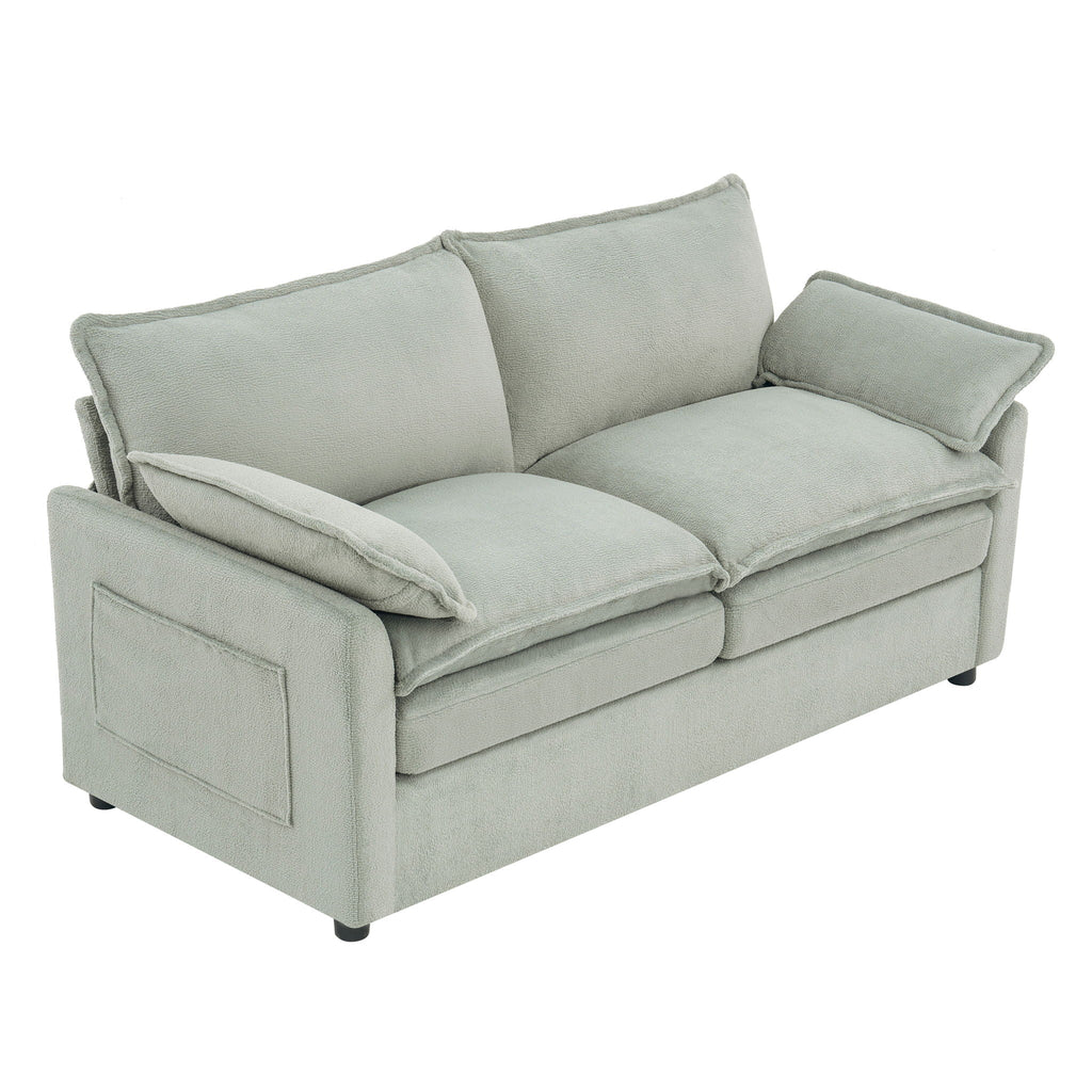Modern Loveseat Sofa with Side Storage Pockets - Green, Beige, or Dark Gray