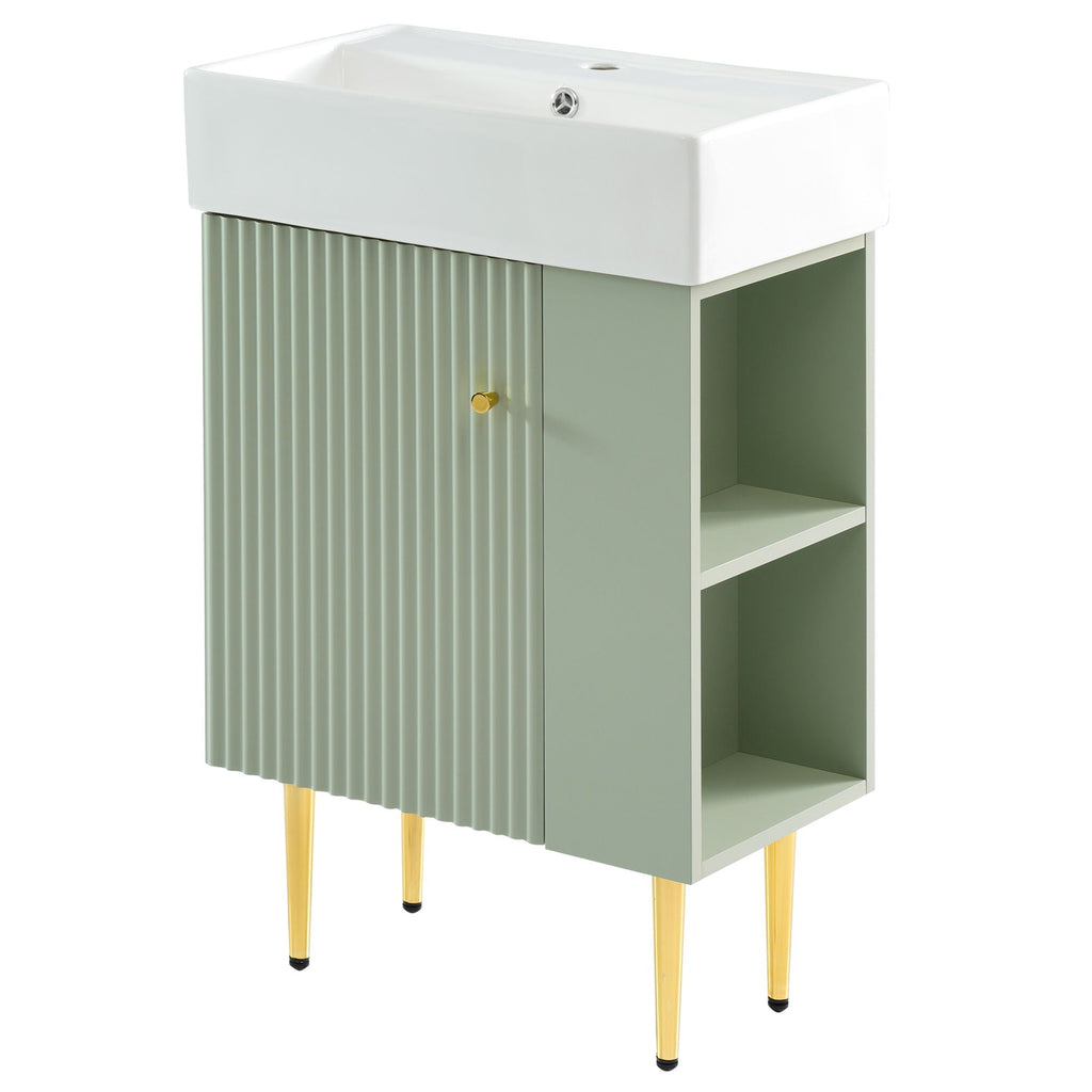 Bathroom Vanity with Single Ceramic Sink and Side Storage - Multiple Colors