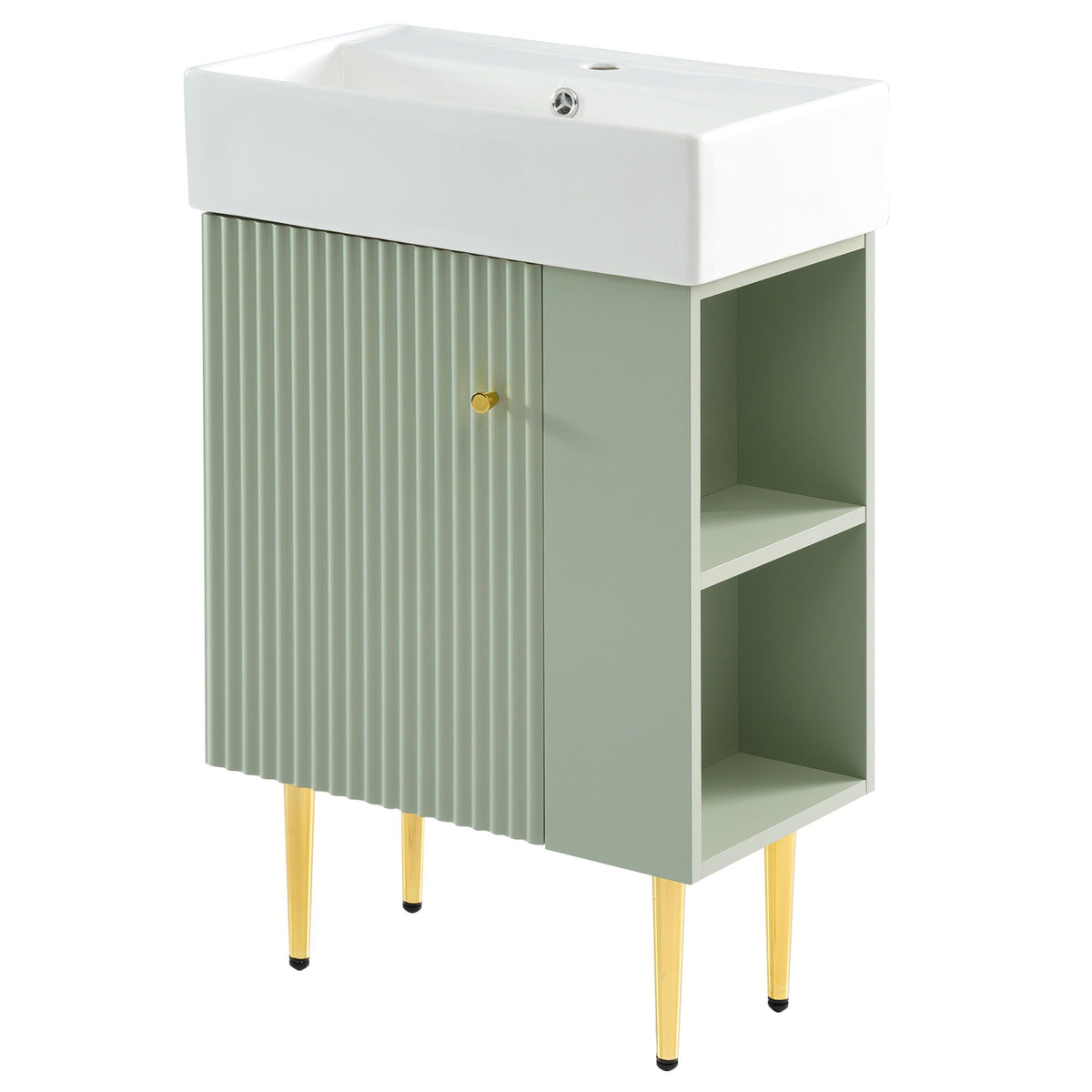 Bathroom Vanity with Single Ceramic Sink and Side Storage - Multiple Colors