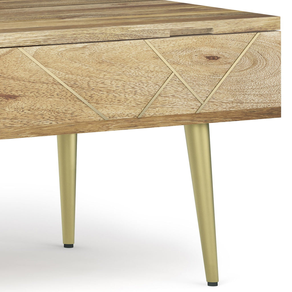 Handcrafted Lift Top Coffee Table with Storage - Light Brown