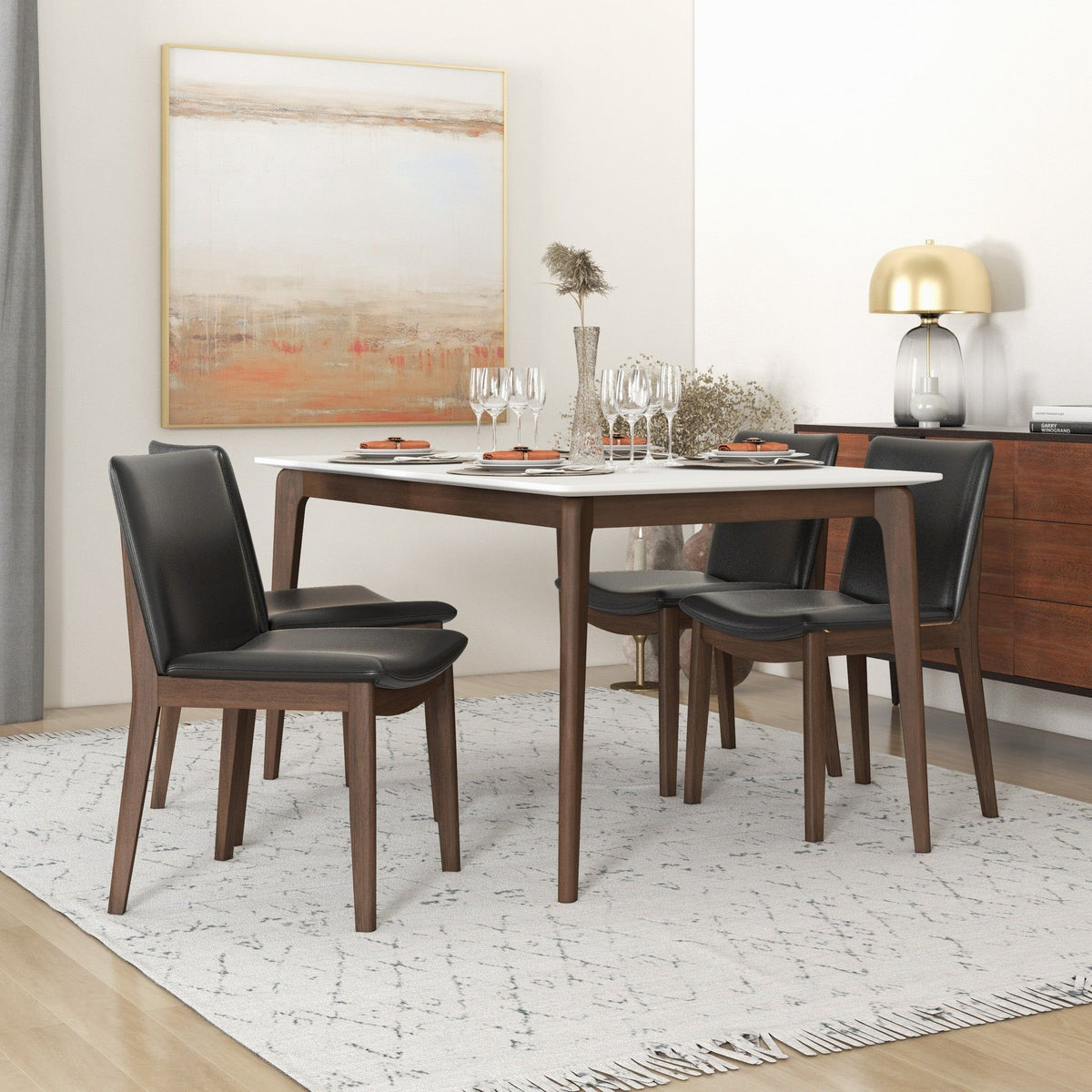 Mid-Century Modern Solid Wood Dining Chair Set with Fabric Upholstery - Multiple Colors