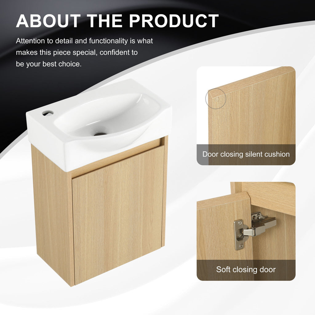Modern Bathroom Vanity with Ceramic Basin and Storage Cabinet - Light Brown, Black, or White