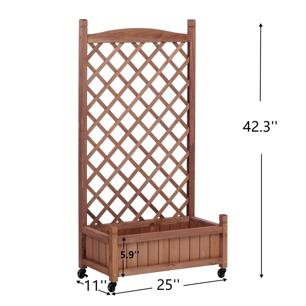 Raised Garden Bed with Trellis 2 Pack – Solid Wood Planter & Plant Stand, Brown