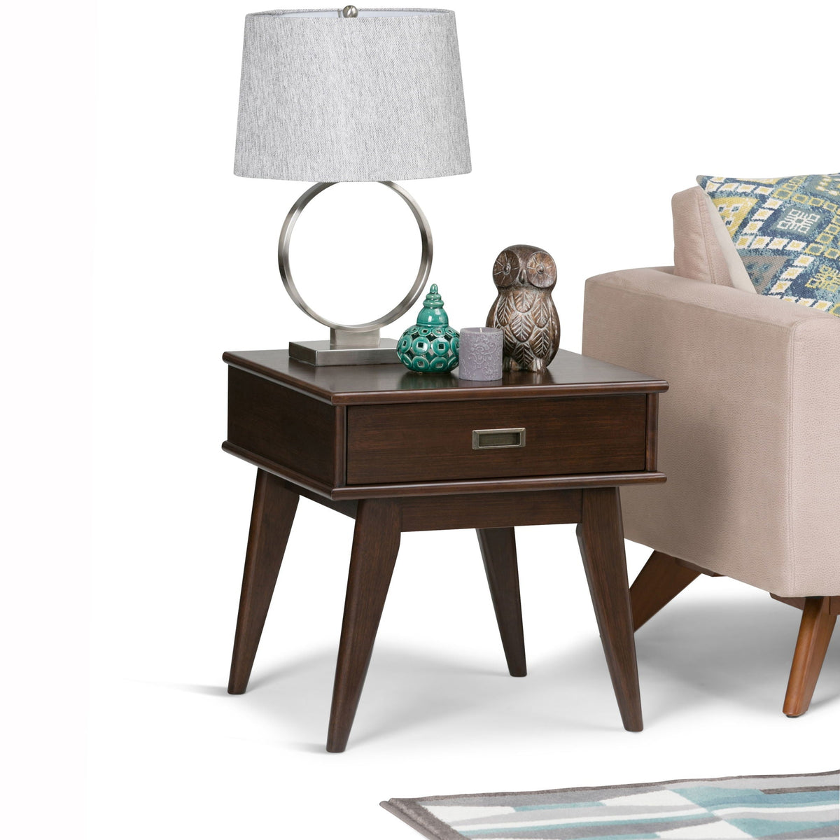 Handcrafted Mid Century End Table with Drawer – White, Dark Brown, or Light Brown