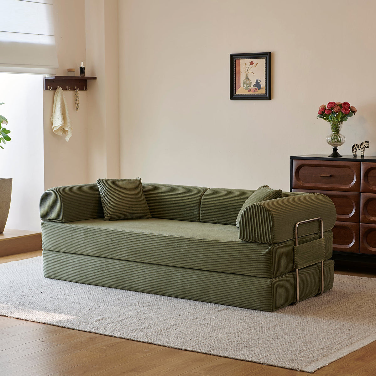 78.8" Compression Sofa - Convertible Floor Sofa Bed with Plush Fabric - Green