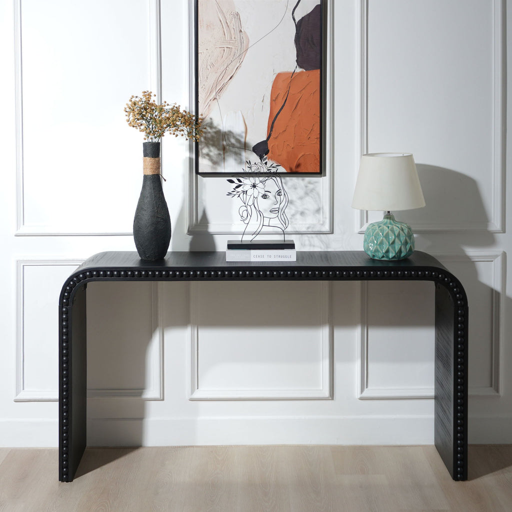 Waterfall Console Table with Seamless Curved Design - Light Brown, White, Black