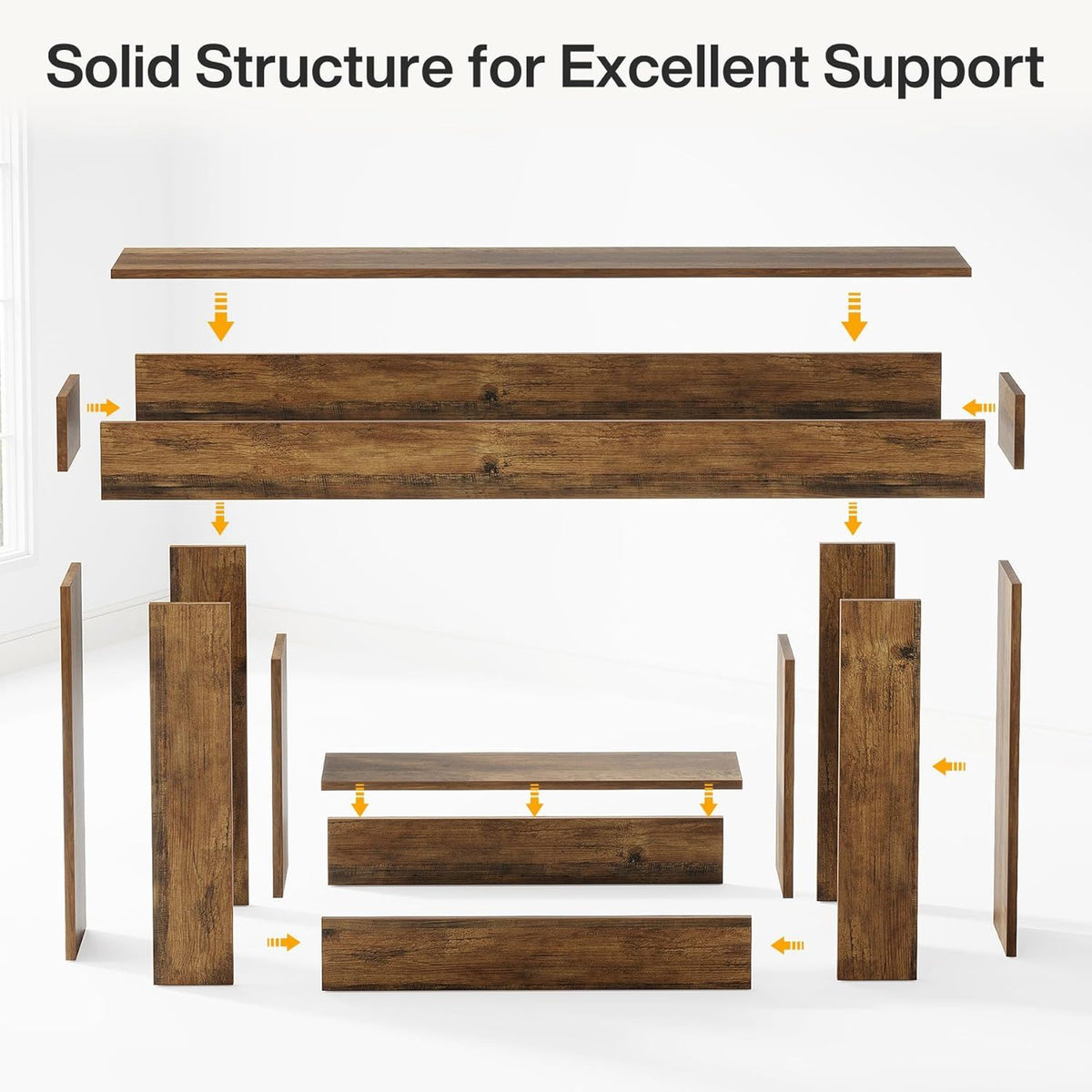 Console Table with 2 Tier Storage and U-Shaped Base - Light Brown or Dark Brown