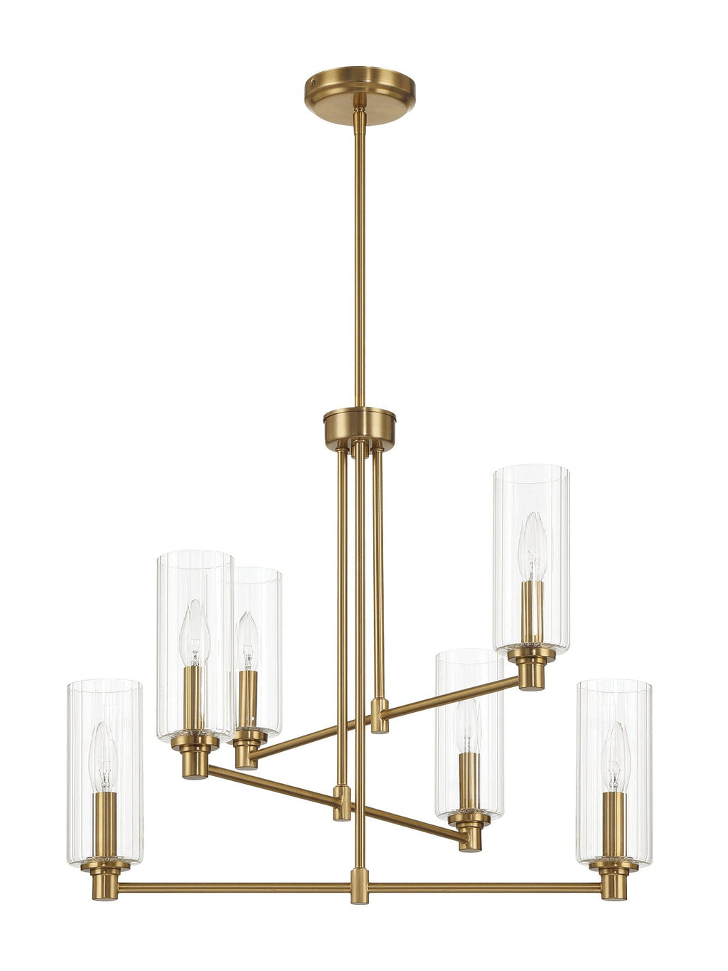 Timeless 6 Lights Chandelier With Clear Ribbed Satin - Antique Brass / Clear / Gold