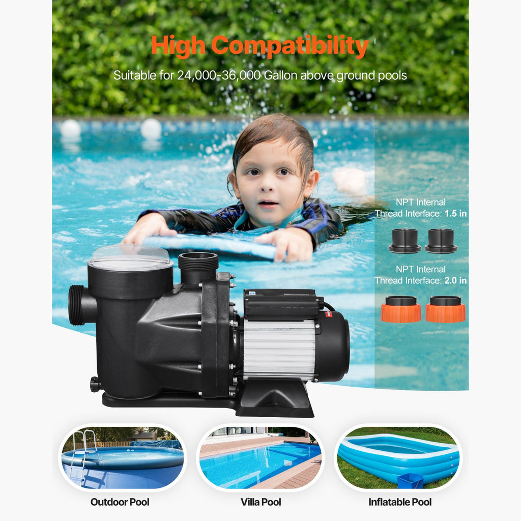 2 HP Above Ground Swimming Pool Pump with Corrosion-Resistant Shell - Black
